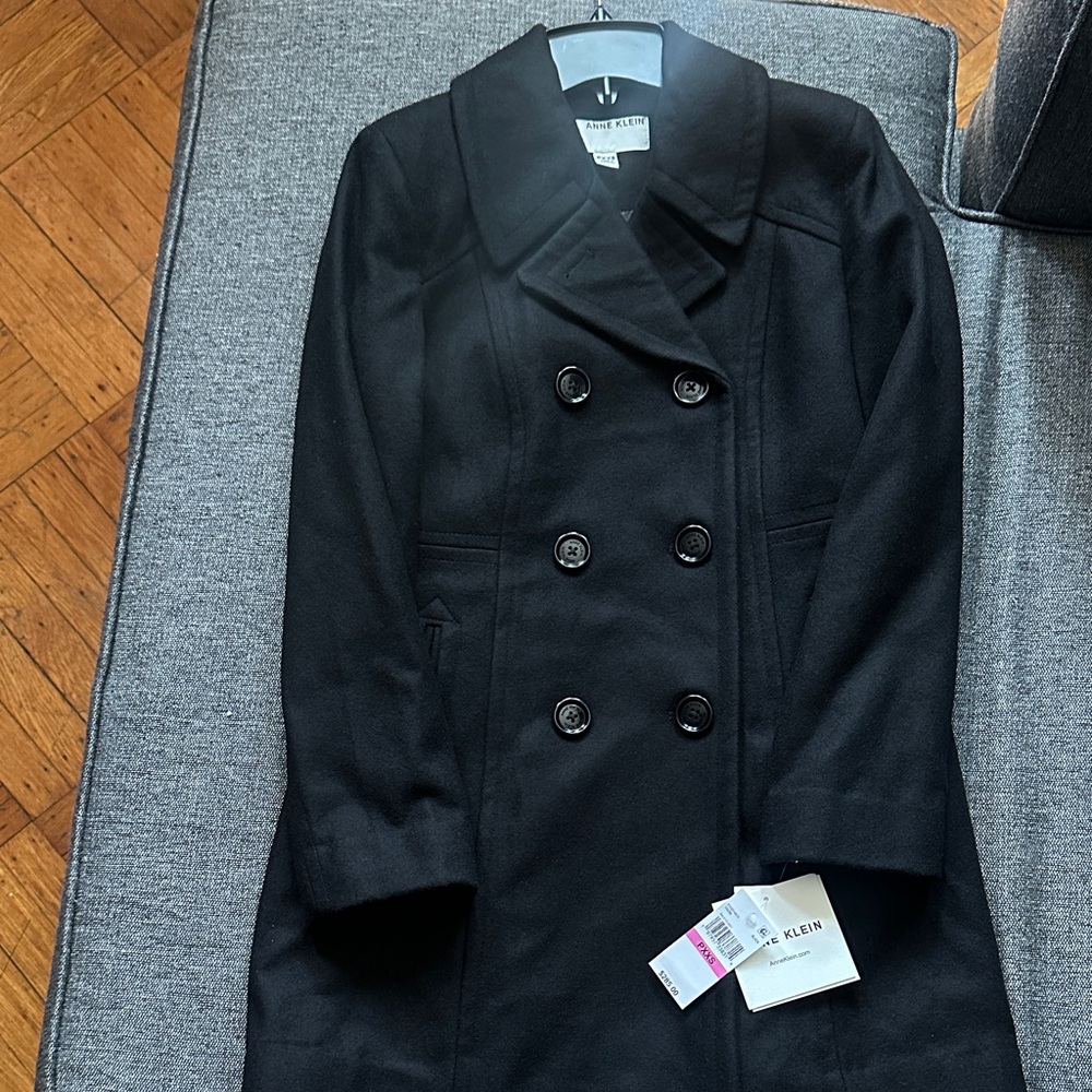 Anne Klein Black Double-Breasted Pea Coat